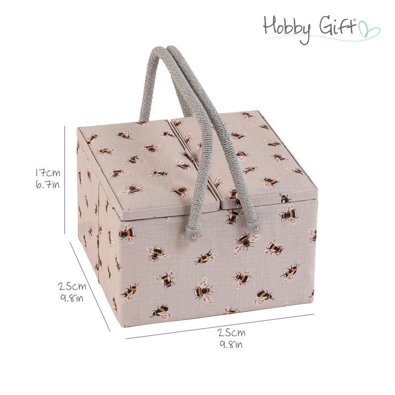 Hobby Gift صندوق خياطة كبير بغطاء مزدوج هدية هواية مع مقبض وصينية داخلية ووسادة دبابيس وجيوب لوازم الخياطة والحياكة والهوايات - Image 3