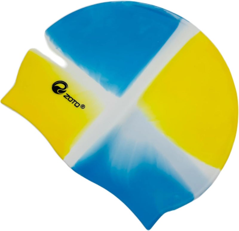 ZOTO Silicone Swim Cap with Multi-Colour Blue and Yellow Design - Image 5