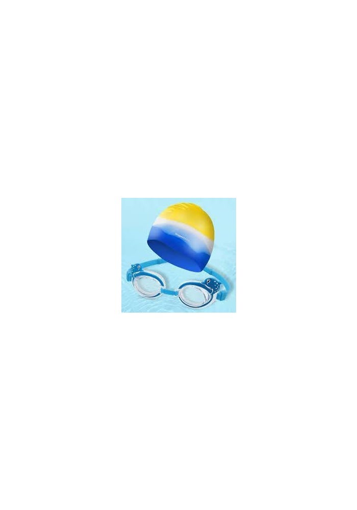 ZOTO Silicone Swim Cap with Multi-Colour Blue and Yellow Design - Image 2