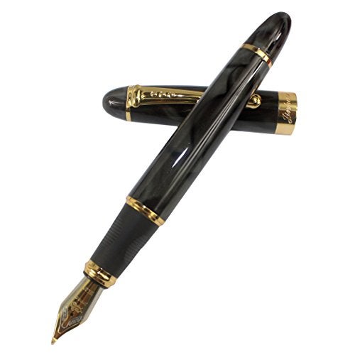 Gullor 450 black marble fountain pen with gold clip, Caligraphy Fountain Pen, Bent Nib - Image 3