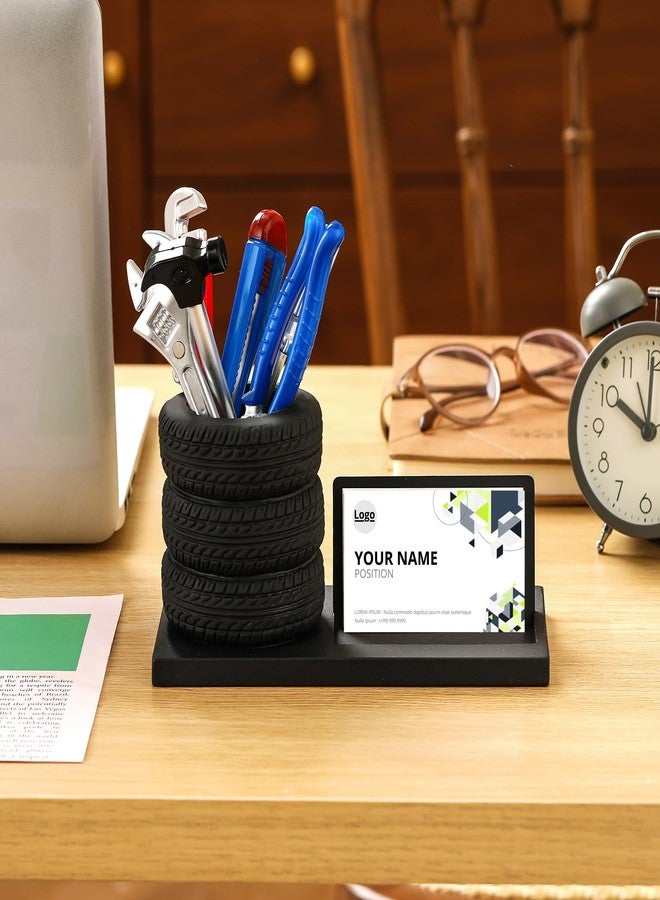 Feifeiya 7 Pcs Novelty Tool Pens Set Tire Shaped Pencil Holder Business Card Holder Wrench Pens Christmas Car Salesman Gift Fun Tire Mechanic Desk Decor for Desk Office Men Car Lover(Black) - Image 3