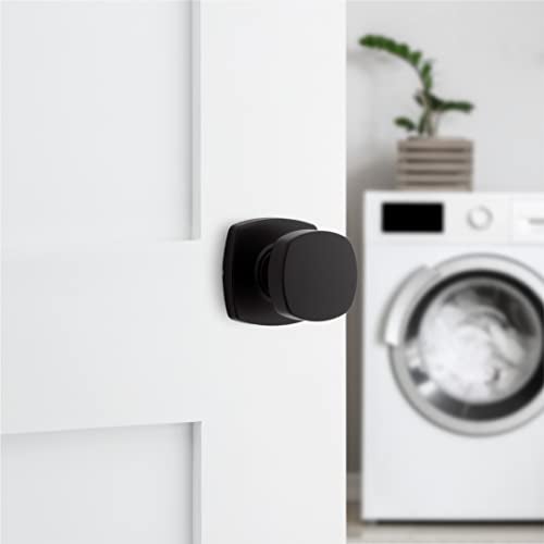 Kwikset مقبض باب داخلي كويكست أرويو، مقبض لأبواب الخزائن والممرات، مقبض باب غير قفل باللون الأسود غير اللامع، مع حماية مايكروبان - Image 3