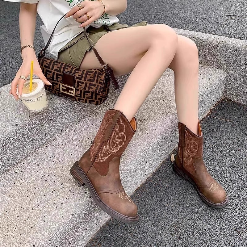 أحذية كاوبوي نسائية قصيرة مزينة بأسلوب بريطاني ريترو لأجواء الصيف - Image 2