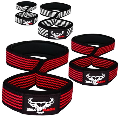 BEAST RAGE Heavy Duty Lifting Wrist Straps for Weightlifting, Figure 8 Loop Powerlifting Deadlift Strap wraps Weights Padded Support Professional Fitness Gym Bodybuilding (Red) - Image 1