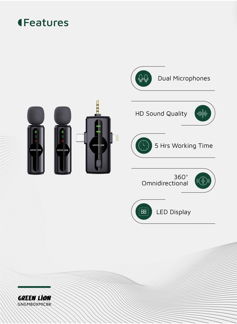 Dual Microphone GM-80X With 3-Level Noise Cancellation and LED Display / Real-Time Monitoring / 360° Omnidirectional / Plug & Play / HD Sound Quality - Black