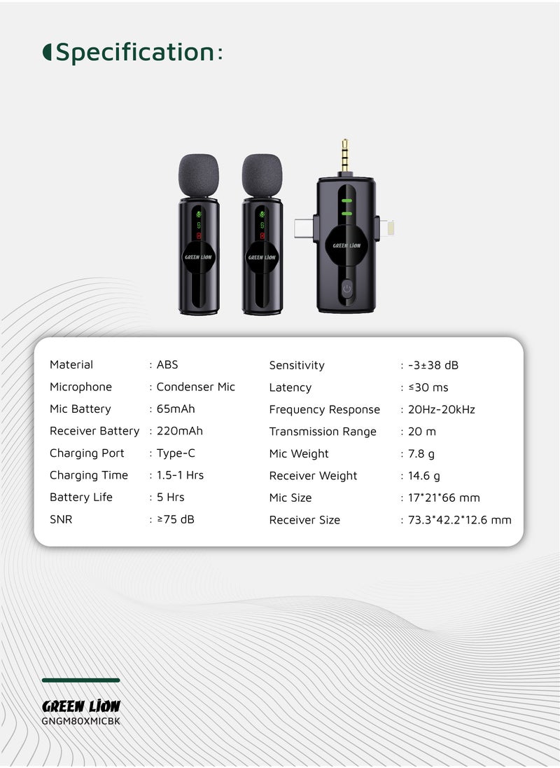 Dual Microphone GM-80X With 3-Level Noise Cancellation and LED Display / Real-Time Monitoring / 360° Omnidirectional / Plug & Play / HD Sound Quality - Black