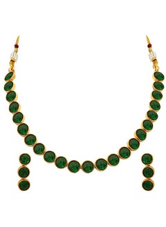 PEORA Peora Gold Plated Green Choker Necklace with Drop Earrings Traditional Jewellery Set Gift for Women Girls  - Image 1