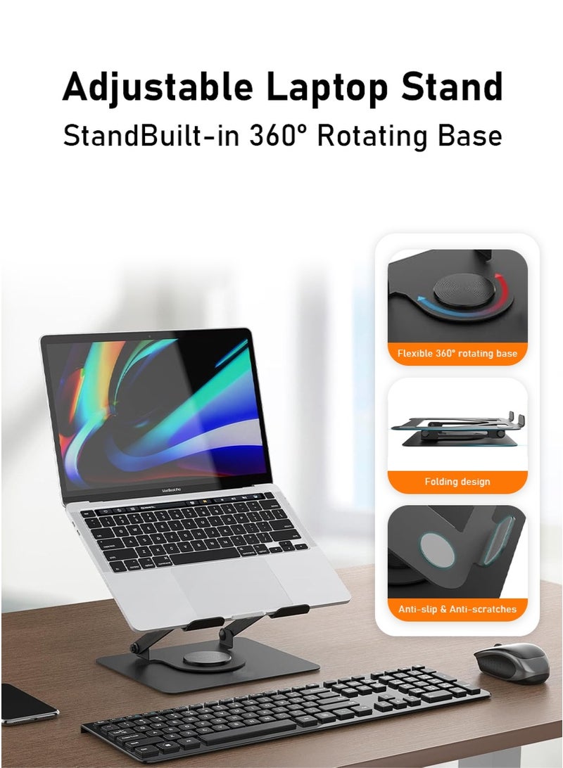CAYGA Laptop Stand Adjustable Computer Stand Ergonomic Laptop Riser with 360° Rotating Base Notebook Stand,Ergonomic Laptop Riser Holder with Dual-bar Support, Portable Computer Notebook Stand for MacBook Air Pro, Dell XPS, HP (10-16") - Image 4