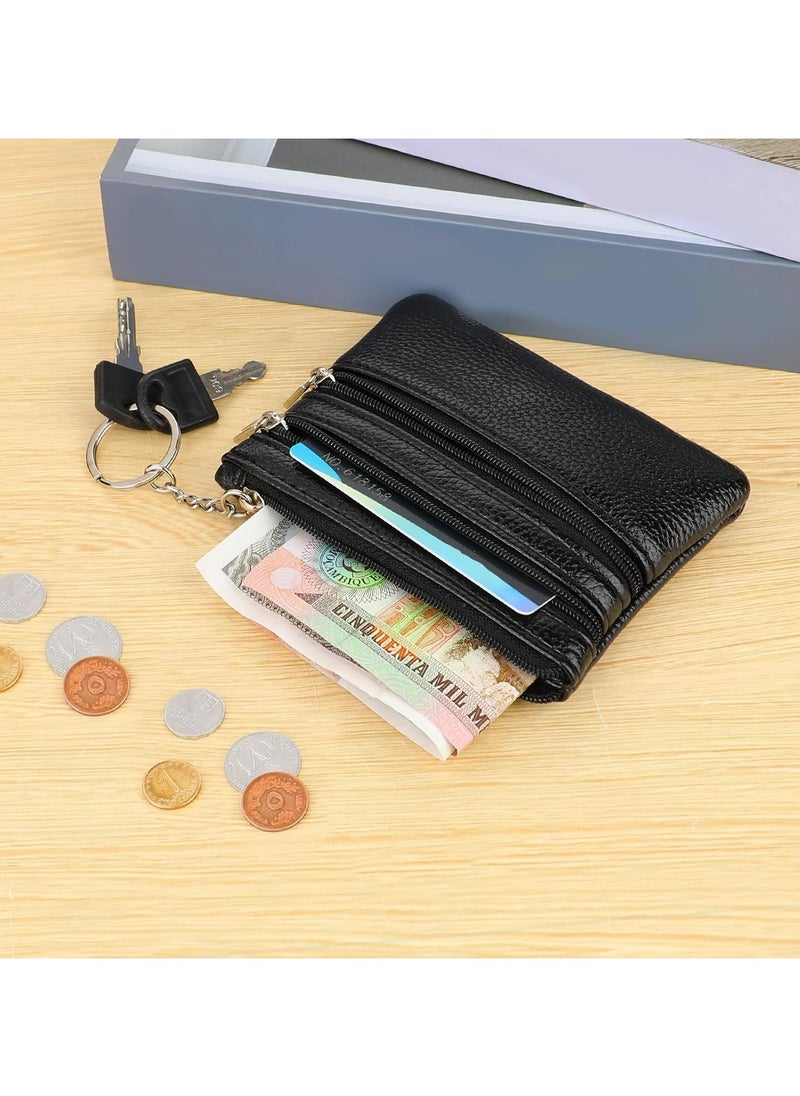 Oasisgalore Black Leather Coin Purse with Key Ring - Small Zipper Wallet for Men and Women  - Image 4