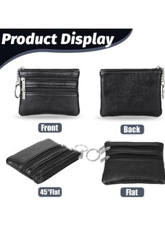 Oasisgalore Black Leather Coin Purse with Key Ring - Small Zipper Wallet for Men and Women  - Image 5