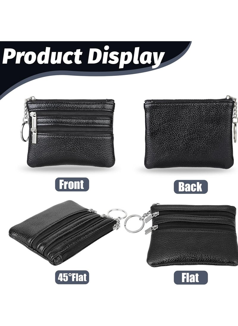 Oasisgalore Black Leather Coin Purse with Key Ring - Small Zipper Wallet for Men and Women  - Image 5