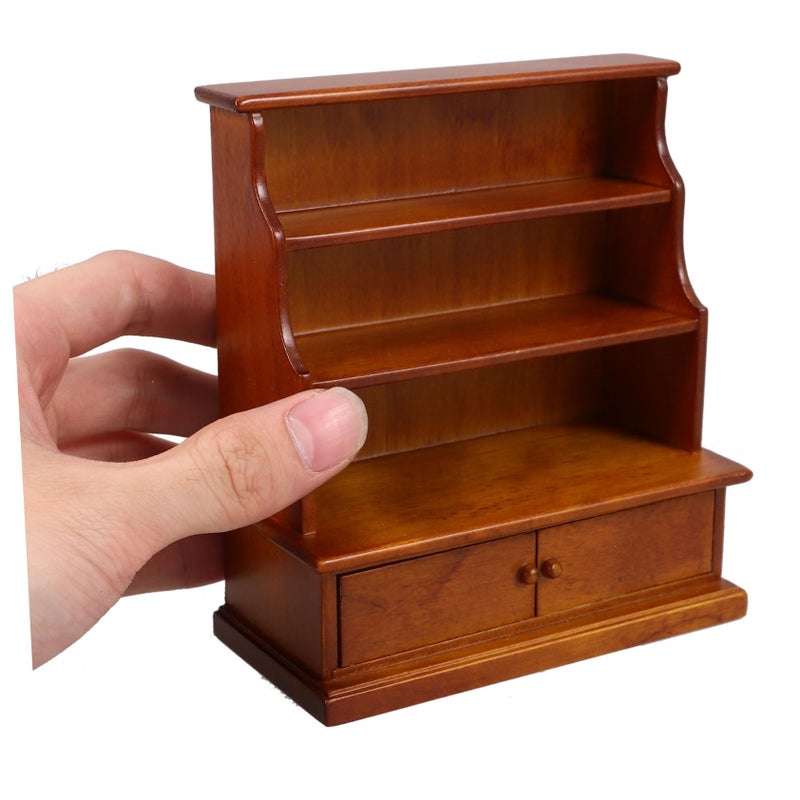 Walnut Wood Miniature Bookshelf Dollhouse Furniture Storage Cabinet Vivid Detail - Image 5