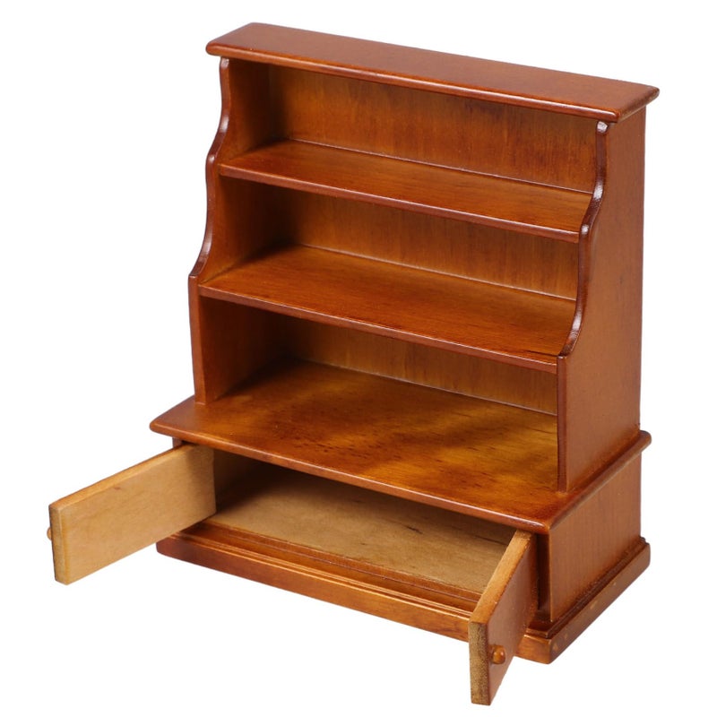 Walnut Wood Miniature Bookshelf Dollhouse Furniture Storage Cabinet Vivid Detail - Image 2