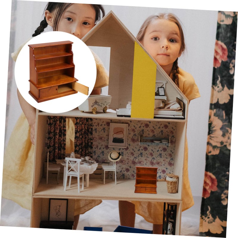 Walnut Wood Miniature Bookshelf Dollhouse Furniture Storage Cabinet Vivid Detail - Image 4