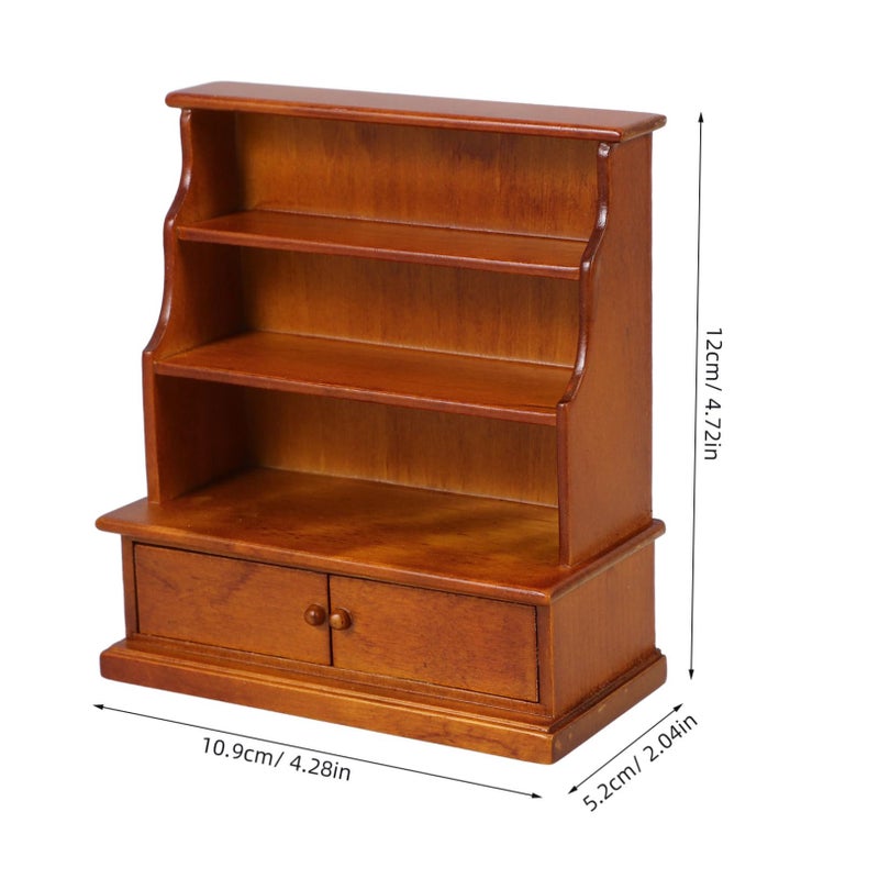 Walnut Wood Miniature Bookshelf Dollhouse Furniture Storage Cabinet Vivid Detail - Image 3