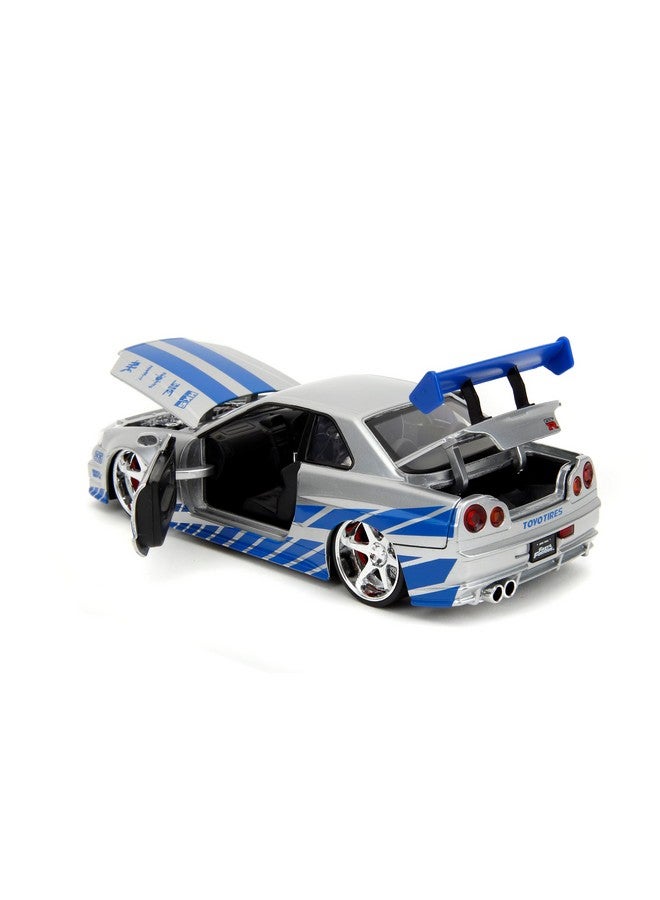 Jada Toys Fast & Furious Brian’s 2002 Nissan Skyline R34 Die-cast Car, 1:24 Scale, Silver & Blue,19808 - Image 4