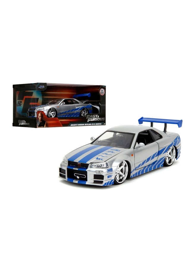 Jada Toys Fast & Furious Brian’s 2002 Nissan Skyline R34 Die-cast Car, 1:24 Scale, Silver & Blue,19808 - Image 1