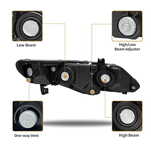 AS Headlight Assembly Compatible with 2006-2011 Honda Civic 4-Door Sedan fit for 2006 2007 2008 2009 2010 2011 Civic 4DR Headlamps Replacement Chrome Housing Amber Reflector - Image 5
