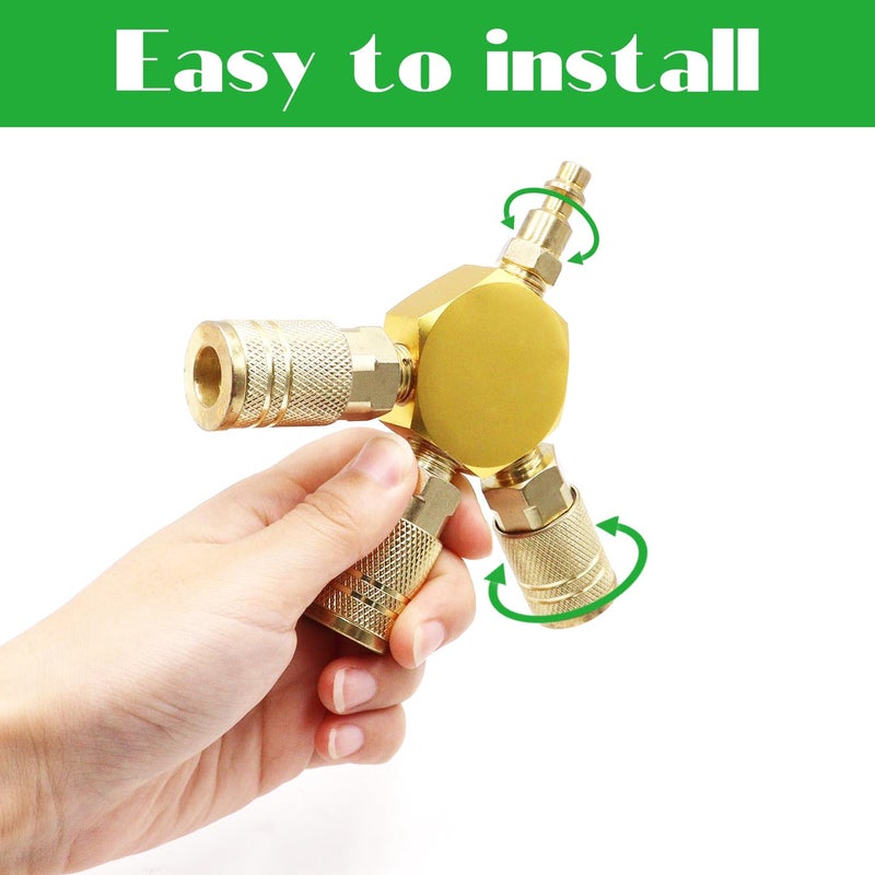Tnuocke Air Splitter 3-Way Manifold Hex Style with 3 Pieces Brass Industrial Coupler and 1/4" Plug,Air Compressor Hose Accessories Quick Connect Fittings - Image 4