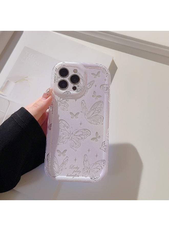 NIBEMINENT Butterflies With Embossed Lines Protective TPU Case Cover For iPhone 16, Clear