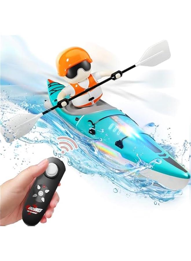 Arabest Kids Remote Control Boat Toy, Toddler RC Kayak Paddle Boats Bath Toys Boys 4-8-12, Water Racing W/Light Outdoor Pool Lake Bathtub, Birthday Gifts 5 6 7 9 10 Year Old Child Girl-Blue - Image 1