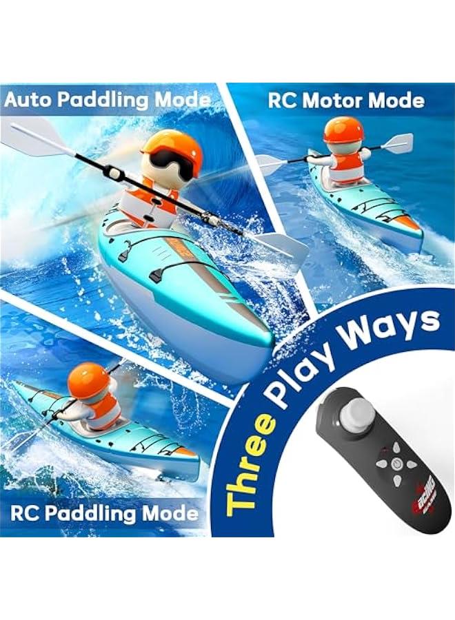 Arabest Kids Remote Control Boat Toy, Toddler RC Kayak Paddle Boats Bath Toys Boys 4-8-12, Water Racing W/Light Outdoor Pool Lake Bathtub, Birthday Gifts 5 6 7 9 10 Year Old Child Girl-Blue - Image 2