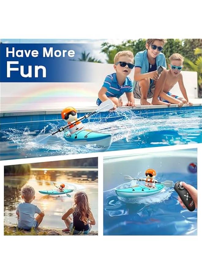Arabest Kids Remote Control Boat Toy, Toddler RC Kayak Paddle Boats Bath Toys Boys 4-8-12, Water Racing W/Light Outdoor Pool Lake Bathtub, Birthday Gifts 5 6 7 9 10 Year Old Child Girl-Blue - Image 5