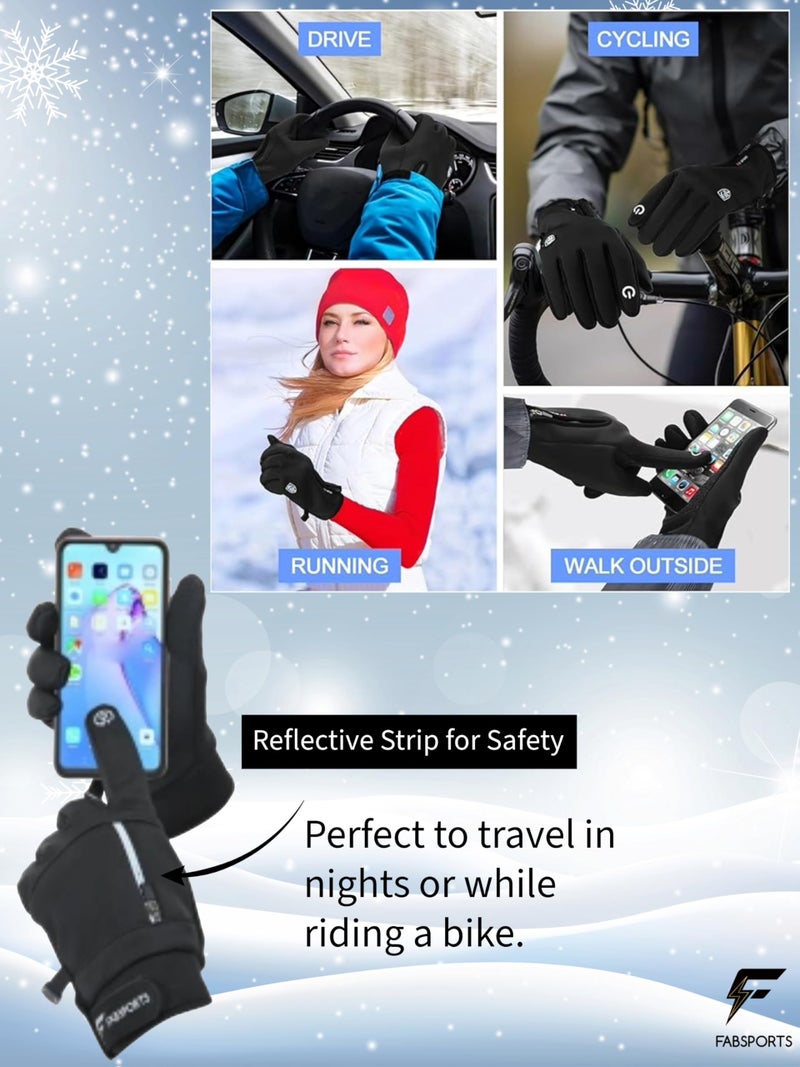 FABSPORTS Touchscreen Riding Winter Gloves for Men & Women – Reflective, Anti-Slip, Windproof, Thermal Gloves for Cycling, Running, Driving & Outdoor Activities - Image 2
