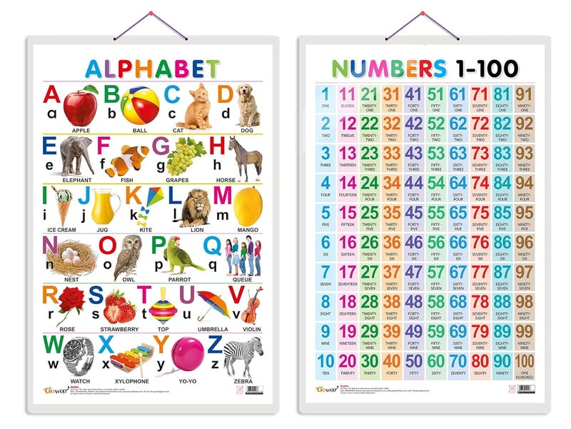 GoWoo Combo of 2 Alphabet and Numbers 1-100 Educational Posters for Preschool Kids Classroom Study | Learning- Charts for Kids Learning (20"X30" Inches) - Image 1