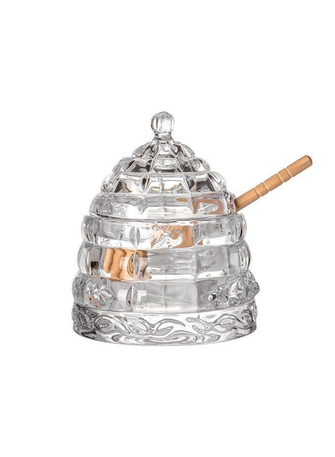 [Honey Jar with 1 Dippers] Crystal Beehive Honey Dish with stick, Honey Pot and Lid - Image 1