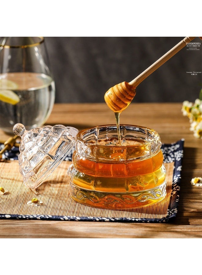 [Honey Jar with 1 Dippers] Crystal Beehive Honey Dish with stick, Honey Pot and Lid - Image 3
