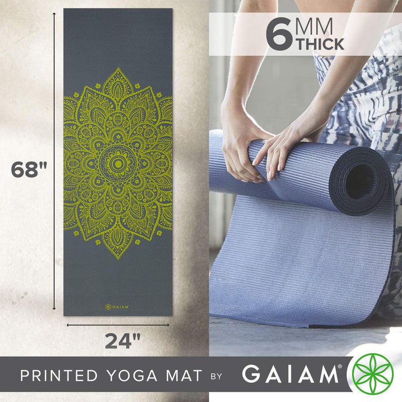 Gaiam Premium Print Yoga Mat, Citron Sundial 68"L x 24"W x 6mm Thick - Image 2