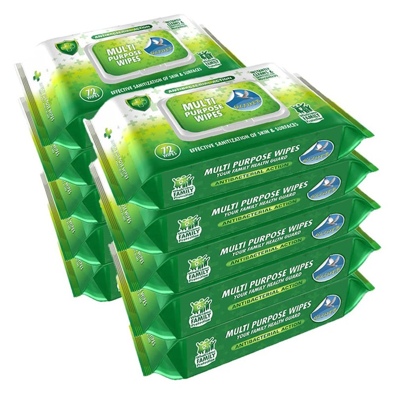 Multipurpose Skin and Surface Wipes with Flip-Top | Gentle & Effective Cleaning | Removes Dirt, Germs & Impurities | (Pack of 10 – 720 Wipes)