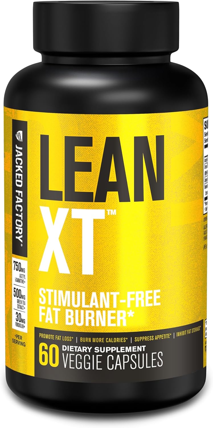 Jacked Factory LeanXT Caffeine Free Fat Burner  Non Stim Weight Loss Supplement Appetite Suppressant  Metabolism Booster  Acetyl LCarnitine Green Tea Extract Forskolin  60 Natural Diet Pills - Image 1
