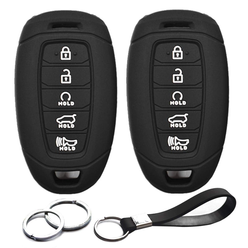 INFIPAR 2pcs Compatible with Hyundai Elantra Palisade Elantra N Key Fob Cover Case Key Chain Protector Keyless Remote Shell Smart 5 Buttons Holder