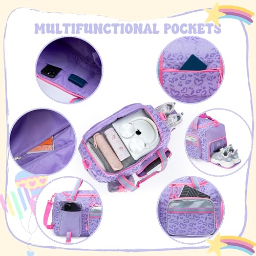 Oruiji Girls Rolling Duffel Bag with Wheels - Travel Bag for Kids, Overnight, Dance & Gym Use with Shoe Compartment - Image 5