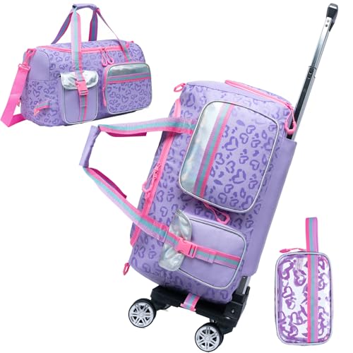 Oruiji Girls Rolling Duffel Bag with Wheels - Travel Bag for Kids, Overnight, Dance & Gym Use with Shoe Compartment - Image 1