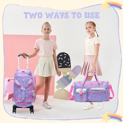 Oruiji Girls Rolling Duffel Bag with Wheels - Travel Bag for Kids, Overnight, Dance & Gym Use with Shoe Compartment - Image 2