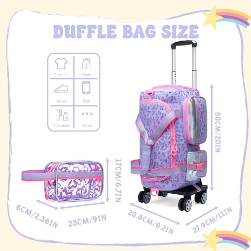 Oruiji Girls Rolling Duffel Bag with Wheels - Travel Bag for Kids, Overnight, Dance & Gym Use with Shoe Compartment - Image 3