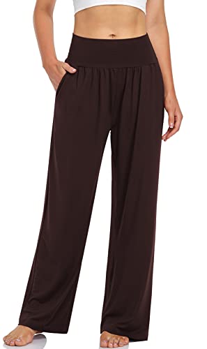 UEU Women's Casual Loose Wide Leg Cozy Pants Yoga Sweatpants Comfy High Waisted Sports Athletic Lounge Pants with Pockets (Dark Coffee, Medium) - Image 1