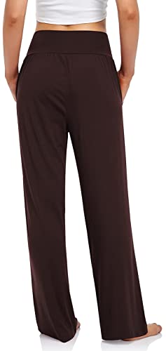 UEU Women's Casual Loose Wide Leg Cozy Pants Yoga Sweatpants Comfy High Waisted Sports Athletic Lounge Pants with Pockets (Dark Coffee, Medium) - Image 3