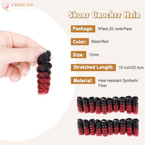 PHOCAS HairPhocas 5 Packs Synthetic Curly Crochet Hair 10 inch 20roots/pack for Crochet Braids Hair(Black to Red) - Image 2