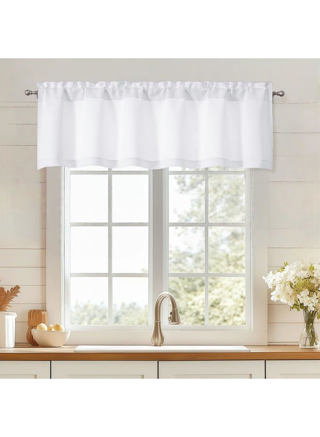 OWENIE White Valances for Windows, Light Filtering Small Kitchen Curtains Valance for Bedroom/Living Room, Rod Pocket Privacy Short Solid Modern Window Treatment, 60" Wx14 L, 1 Panel - Image 1
