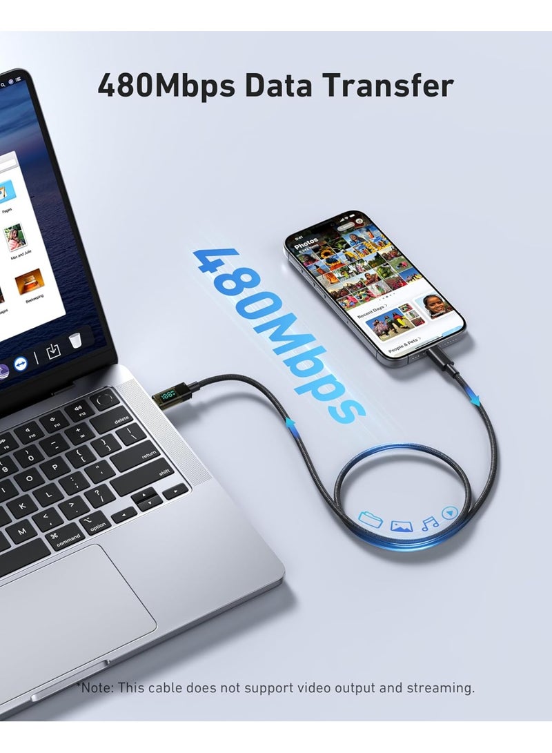 WYE USB-C to USB-C Fast Charging Cable with LED Display | Type-C PD Charging Cord for iPhone 15/16, Samsung, Xiaomi, Huawei, Tablets & Laptops C PD Charger Cable,1 Meter - Image 5