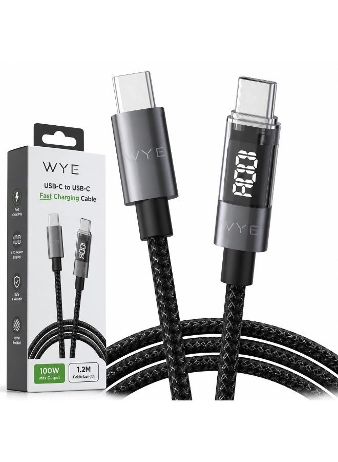 WYE USB-C to USB-C Fast Charging Cable with LED Display | Type-C PD Charging Cord for iPhone 15/16, Samsung, Xiaomi, Huawei, Tablets & Laptops C PD Charger Cable,1 Meter - Image 1