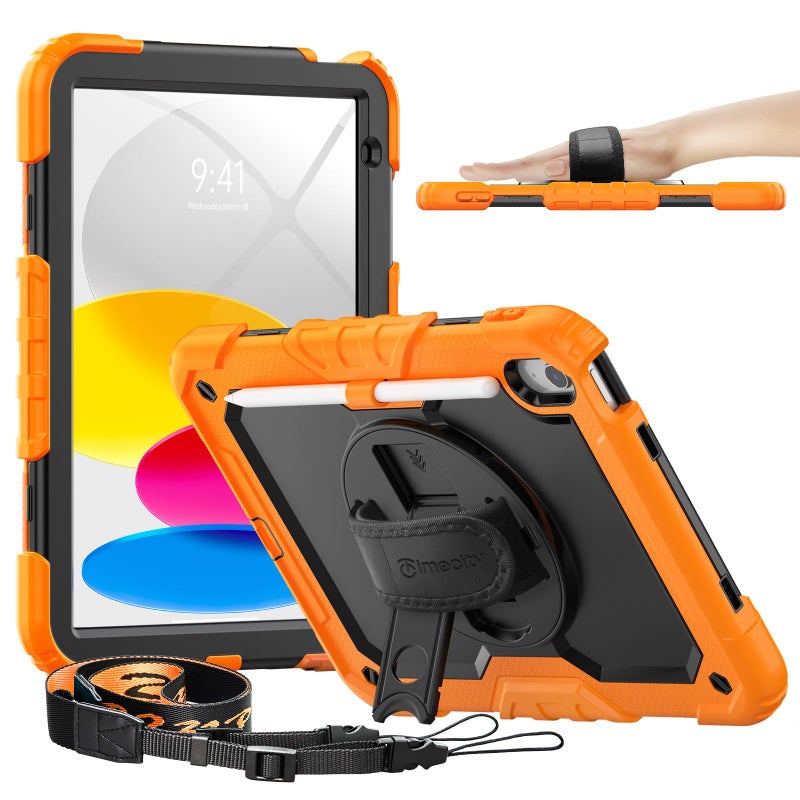 timecity for iPad A16 11th 10th Generation Case 11 109 Inch 20252022 Heavy Duty Protective Cover with Screen Protector Stand Shoulder Strap Pencil Holder KidsFriendly Orange