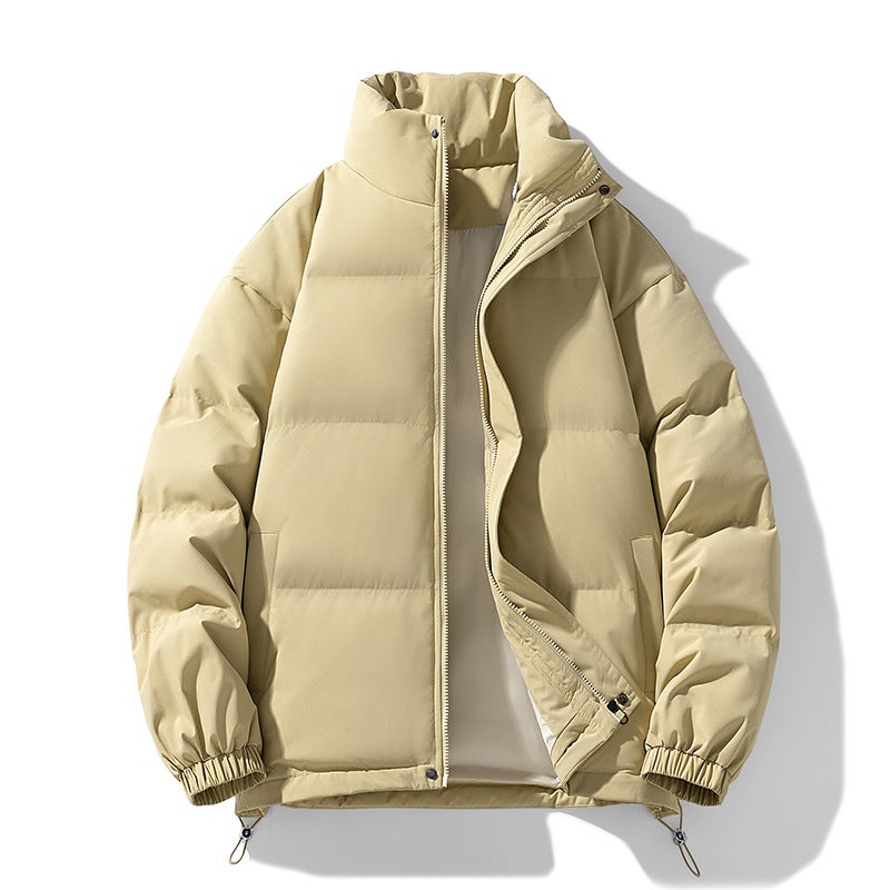 Qisenwei Winter New Fashion Vertical Collar Cotton Clothes Solid Color All-match Youth Casual Bread Suit Apricot