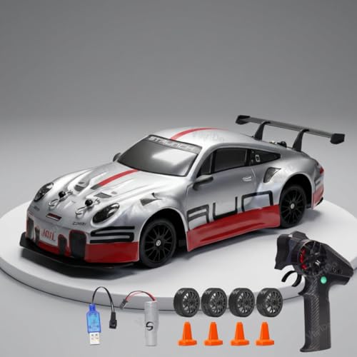 VikriDA 1:24 Scale RC Drift Car - 4WD High-Speed RC Racing Car with LED Lights, 2.4GHz Controller, Rechargeable Batteries & Drifting Tires - Grey & Red - Image 1