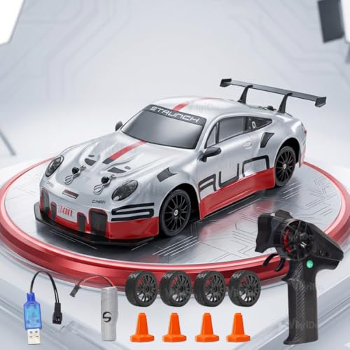 VikriDA 1:24 Scale RC Drift Car - 4WD High-Speed RC Racing Car with LED Lights, 2.4GHz Controller, Rechargeable Batteries & Drifting Tires - Grey & Red - Image 2