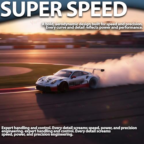 VikriDA 1:24 Scale RC Drift Car - 4WD High-Speed RC Racing Car with LED Lights, 2.4GHz Controller, Rechargeable Batteries & Drifting Tires - Grey & Red - Image 4